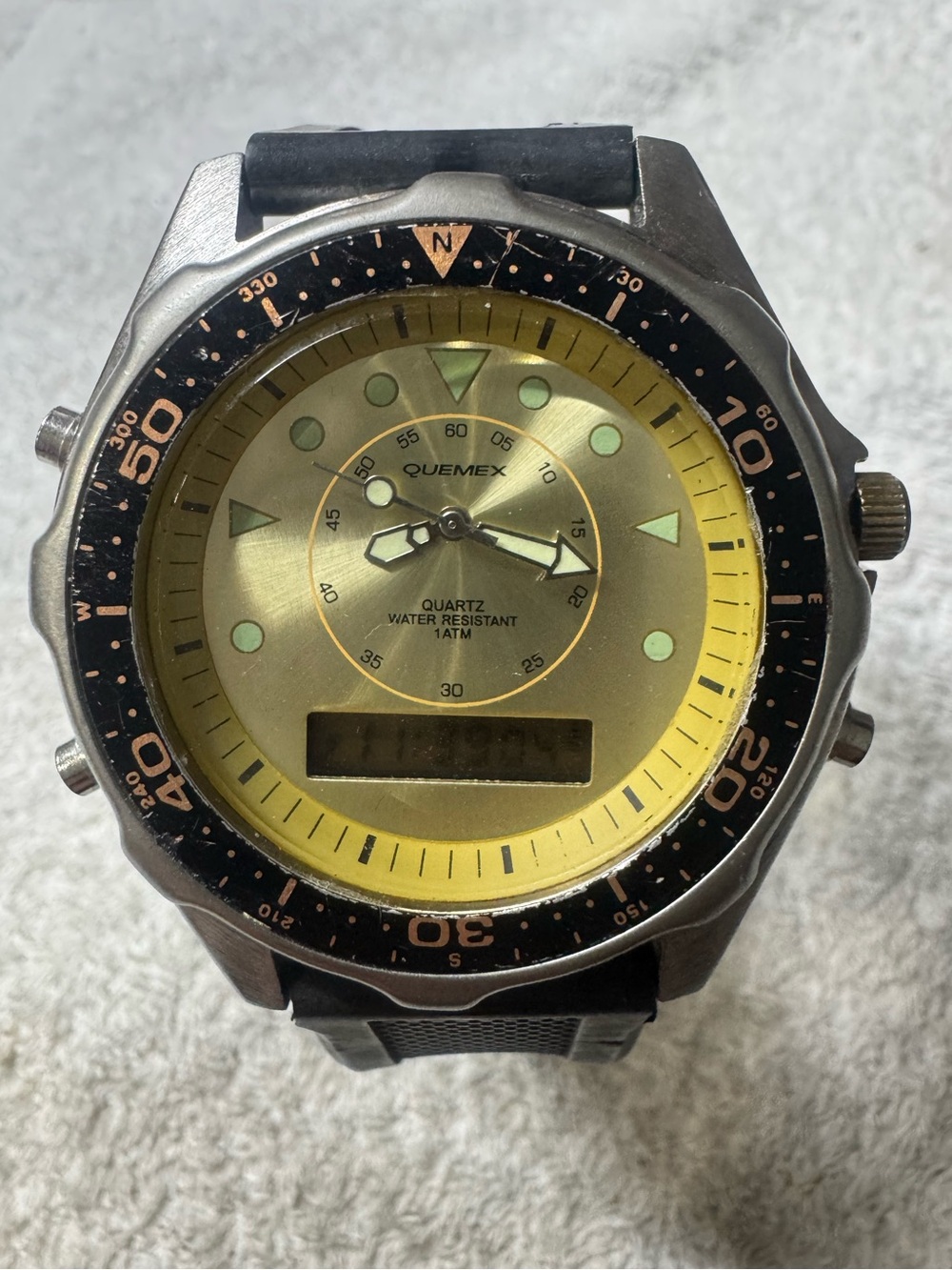 Yellow Dial Analog-Digital Quartz Watch - Black Strap